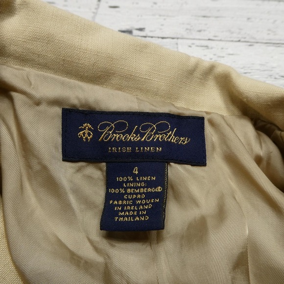 Brooks Brothers Blazer Womens 4 Tan‎ Irish Linen Cupro Lined Tailored Jacket - Picture 2 of 7